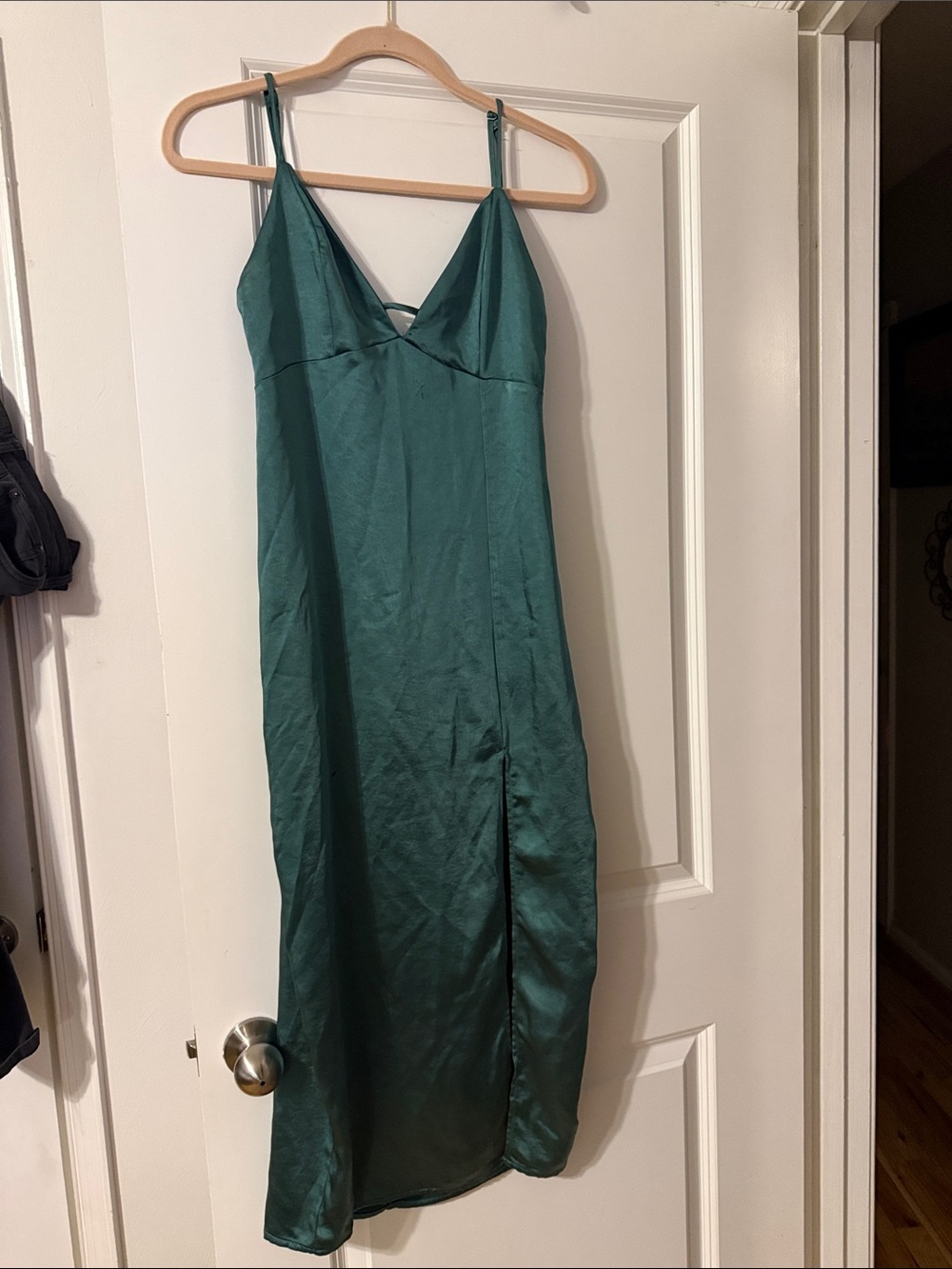 wild fable Emerald Green Satin Slip Midi Dress
